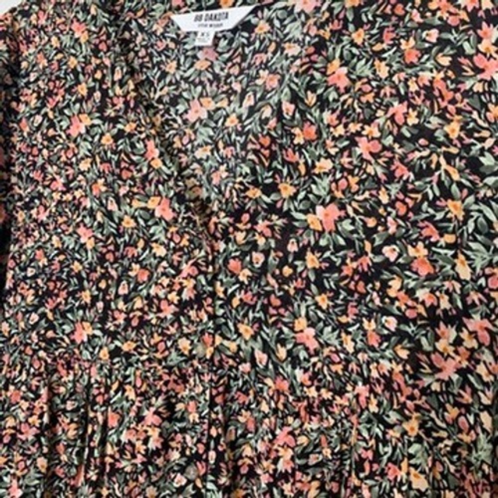 BB Dakota Steve Madden Floral Cotton Maxi Dress XS Black Pink Tiered V-Neck Boho - Picture 8 of 16